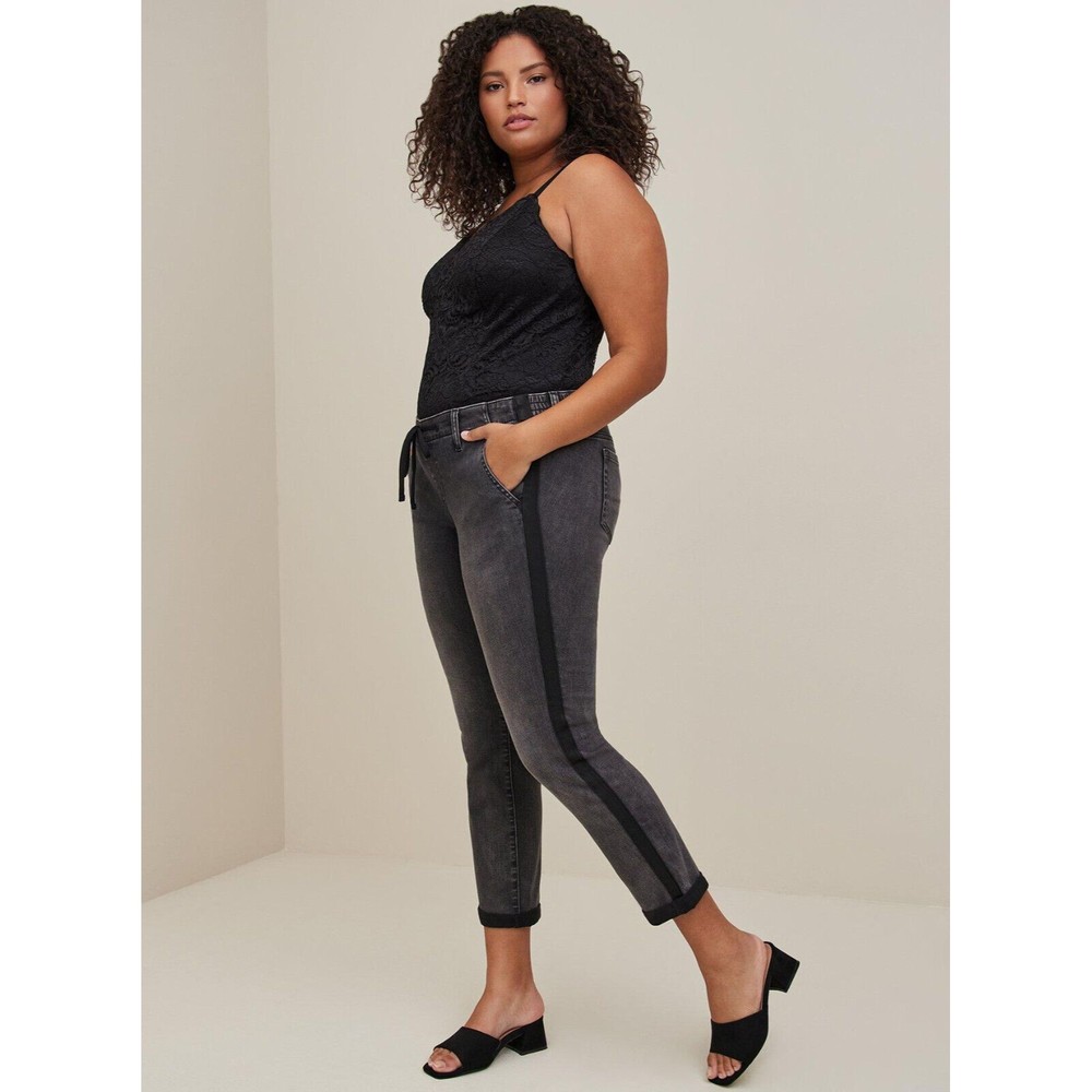 NWT Torrid Pull On Boyfriend Side Stripe Jean Sz 1X 14/16 Washed Black $75